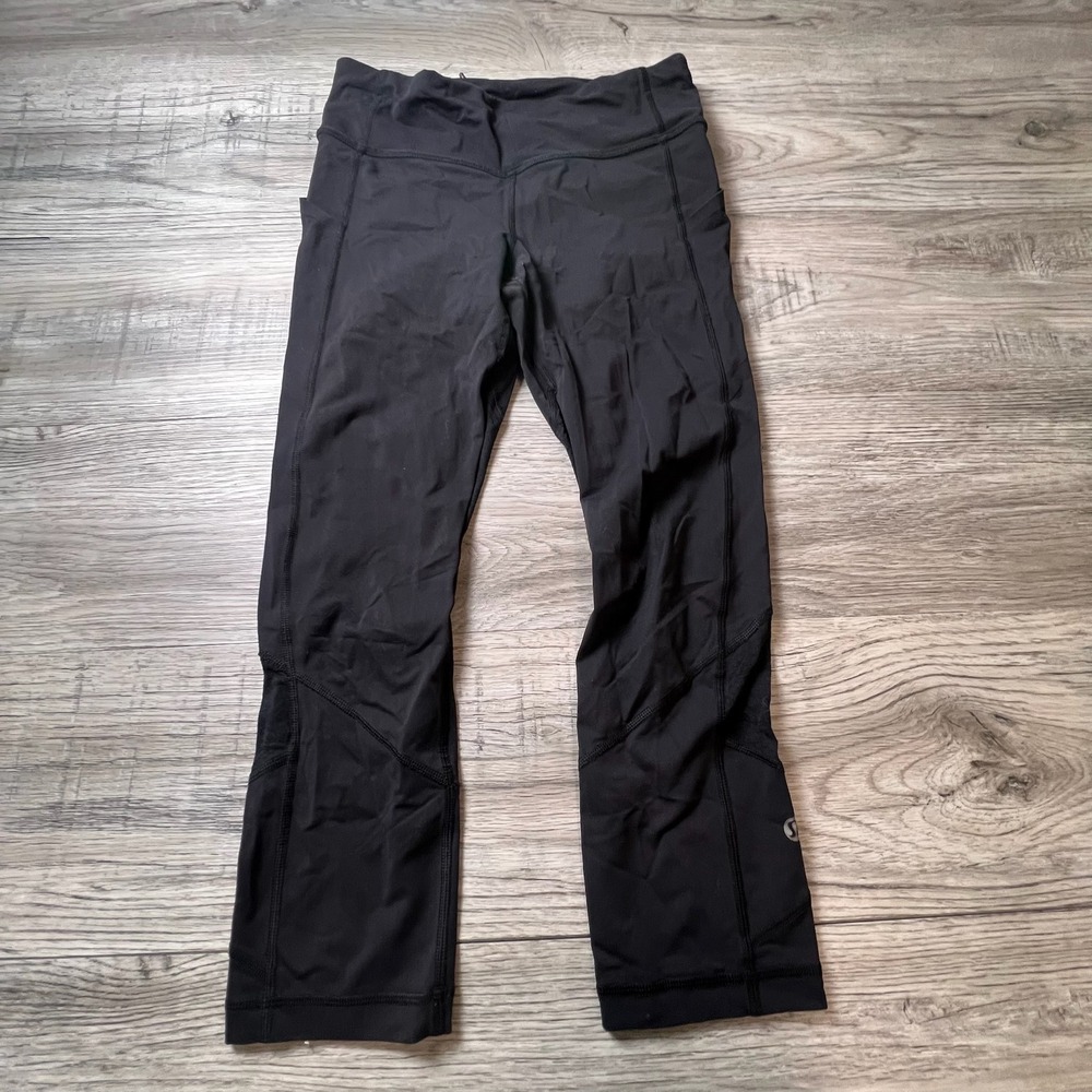 Lululemon Run Inspire Crop Leggings Womens 4 Black Mesh Panel Athletic Running